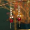Copper metal synthesized fashionable universal red zirconium, earrings