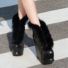冬季新款超高跟女鞋真兔毛厚底靴子時尚內增高短靴女