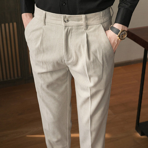 Spring and autumn men's casual pants corduroy small western pants slim Korean trend retro men's British pants