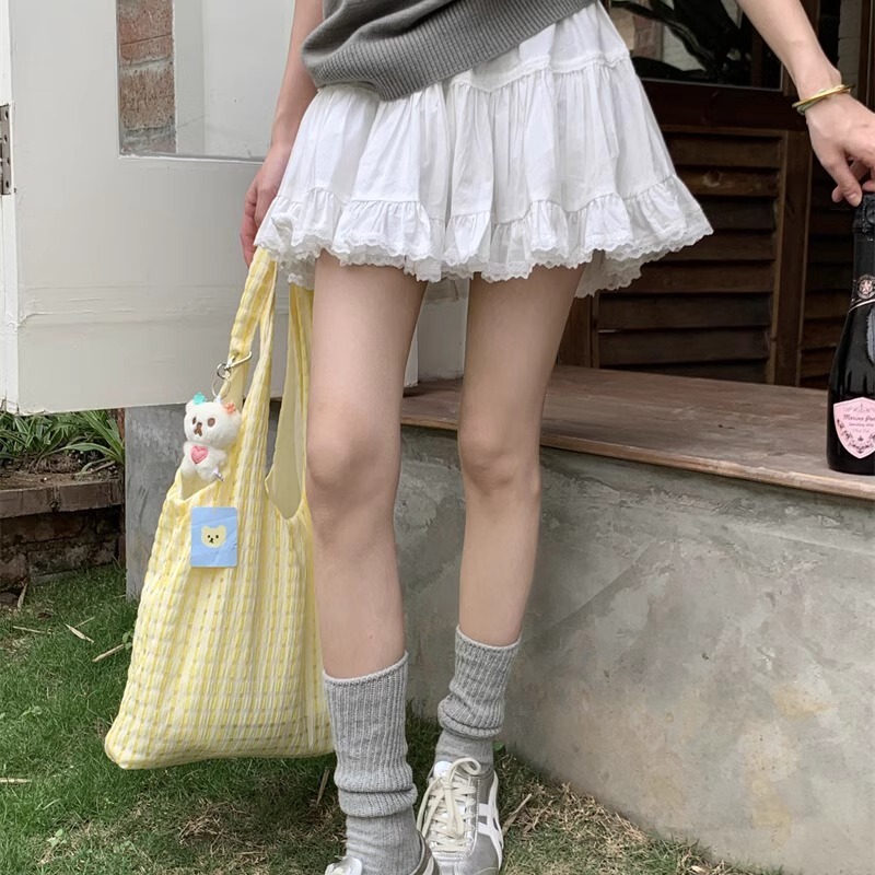 plus size Sweet Style White Skirt Women's Summer Lace Lace Cake Skirt chubby girl Slimming High Waist A- Line Skirt