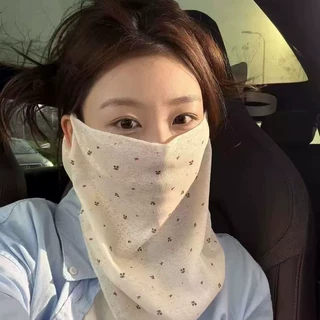 韩版夏季upf50防晒面罩女防紫外线围脖面纱口罩遮脖子碎花挂耳式