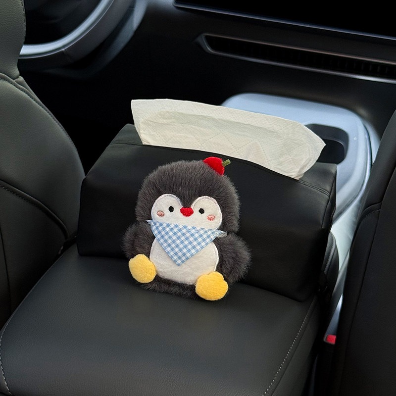 2026 New Car Tissue Box, Car Armrest Tissue Bag, Seat-mounted Car Tissue Bag, Cute Penguin Design for Women