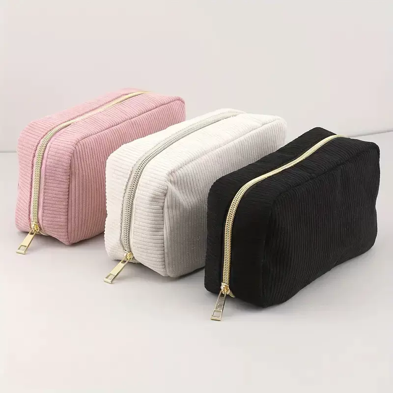 新款简约灯芯绒便携手拿包大容量化妆包旅行收纳包女士化妆袋
