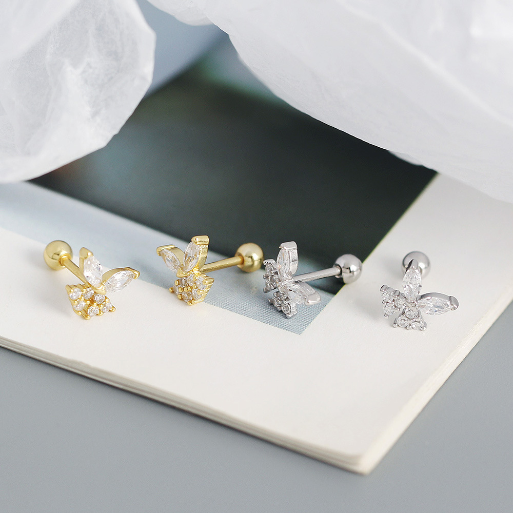 925 Sterling Silver Material 1 Pair 925 Sterling Silver Zircon Butterfly Ear Studs