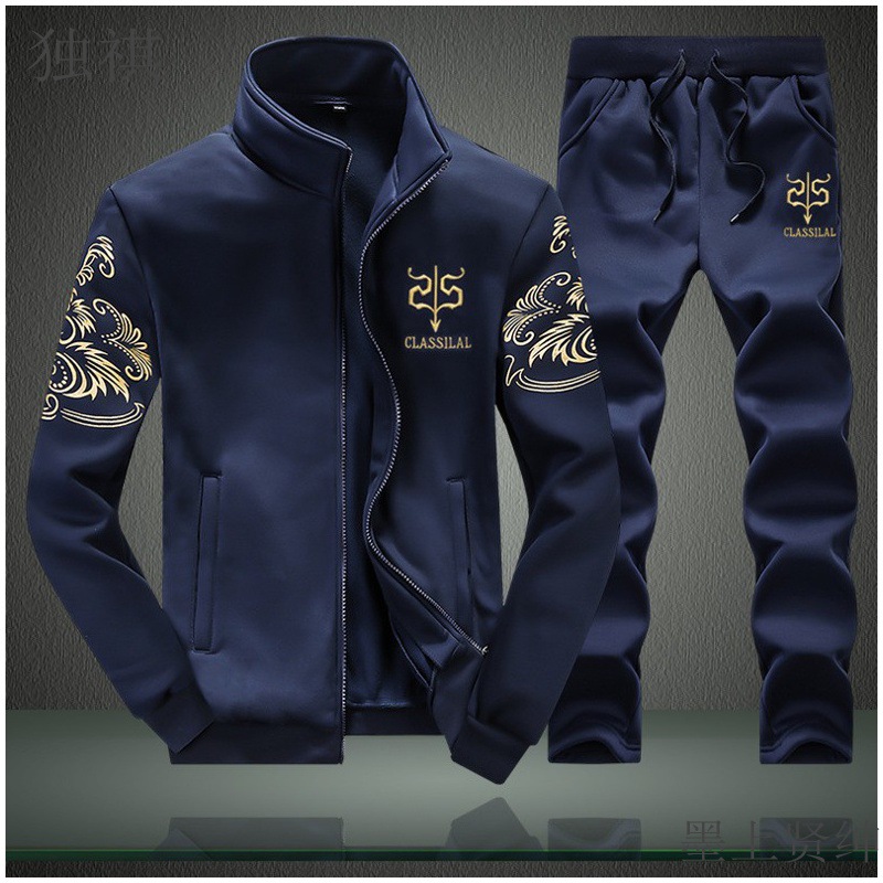 봄과 가을 재고 남성 캐주얼 스포츠 세트 남성 자수 코트 바지 투피스 세트 공장 남성 의류 도매