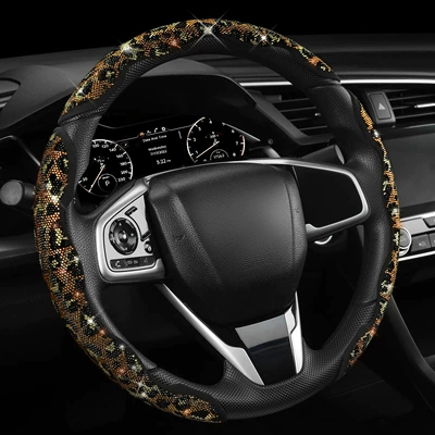 Steering wheel cover – Leopard print diamond-studded crystal car steering