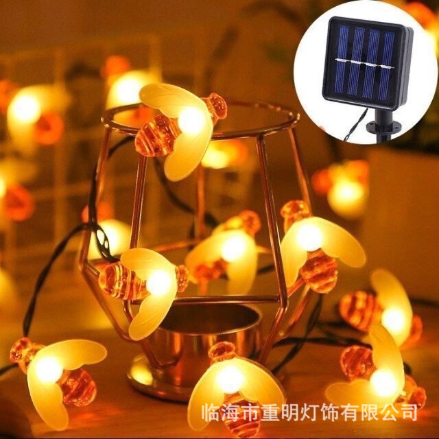 Cross-border solar small bee light string LED waterproof outdoor lights lawn garden courtyard decoration flashing light string