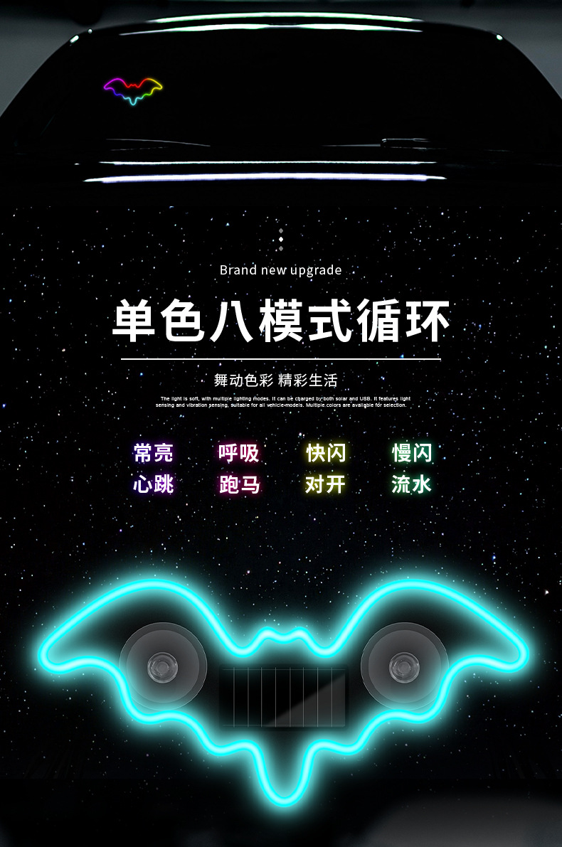 Car Solar-Powered Wireless Led Triangular Window Heart-Shaped Light, Wireless Neon Glowing C-Pillar Ambient Car Interior Decoration