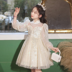 Stylish Girls' Spring 2024 New Children's High-End Formal Dress Princess Skirt Tulle Dress Spring Dress