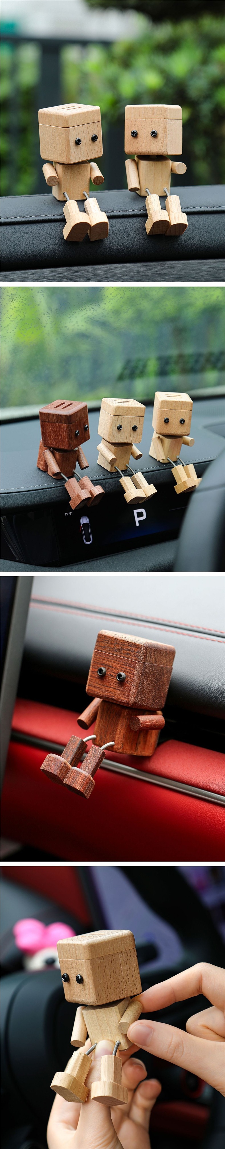 Creative Leg-Waving Wooden Figurine for Car Dashboard, Cute Leg-Waving Car Fragrance Diffuser, In-Car Screen Decoration, High-Quality Wooden Man