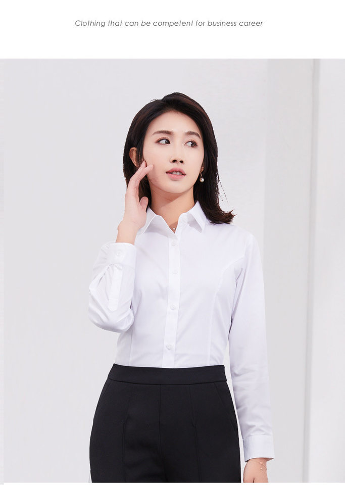 Áo sơ mi nữ công sở dài tay dáng ôm, vải cotton pha chải kỹ, cổ chữ V hoặc cổ vuông — Trắng - Cổ chữ V - Tay dài, Trắng - Cổ chữ V - Tay ngắn, Trắng - Cổ vuông - Dài tay, Trắng - Cổ vuông - Tay ngắn chi tiết 17