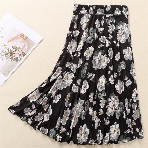 Women's Mid-Age Summer Dress Half-Skirt, Mother's Summer Wear, 72cm Medium Skirt, Dance Skirt, Thin Ice Silk