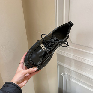 [Sheii Su Yinyin] Berk Road~Ke* Lock Round Toe Platform Thick-Soled Small Leather Shoes for Women Loaf Flats