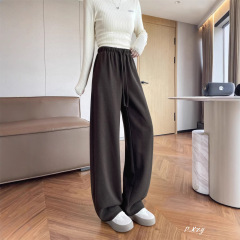 010女士2025秋季新款卫裤 高级感松紧腰垂感阔腿长裤女运动休闲裤