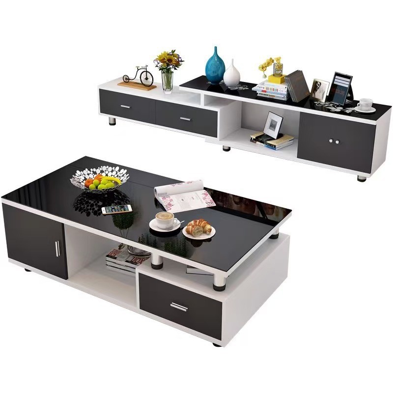 Small Apartment Living Room Hotel Apartment Storage Tv Cabinet Coffee Table Combination Economical Glass Set