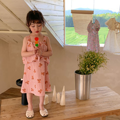 Children's Cartoon Strap Dress Summer Girls' Checkered Dress Kids' Dress 3-8 Years Old Children's Clothing Dropshipping One Piece