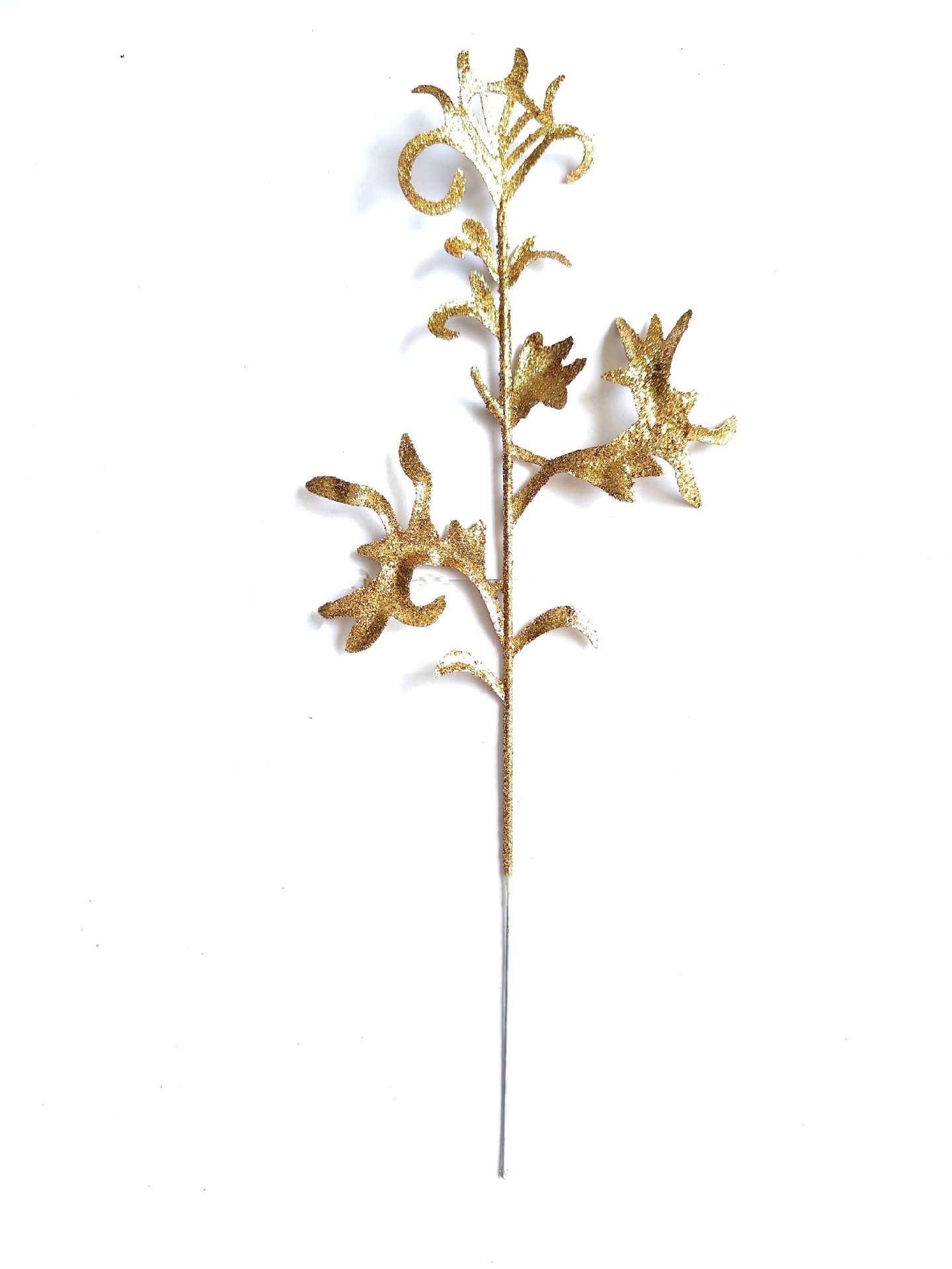 Nueva imitación de hojas de Navidad 32cm de polvo de oro de corno de ciervo decoración de plástico árbol de Navidad hojas de polvo de oro