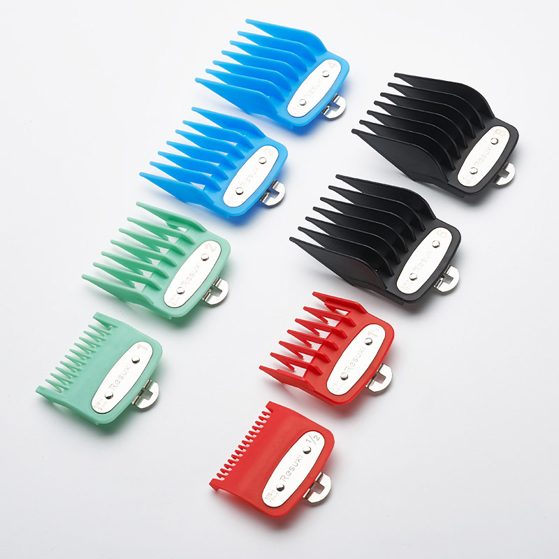 RESUXI跨境新款男士理发器配件彩色8件套限位梳油头电推剪带铁片