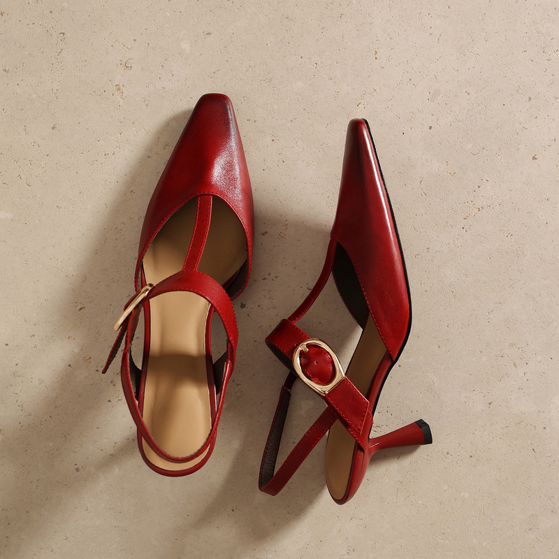 European Style Oil-Waxed Calfskin Backless Mary Jane 2026 Stiletto Heel Leather Buckle Small Square Toe Genuine Leather Closed-Toe Sandals European Style Oil-Waxed Calfskin Backless Mary Jane 2026 Stiletto Heel Leather Buckle Small Square Toe Genuine Leather Closed-Toe Sandals