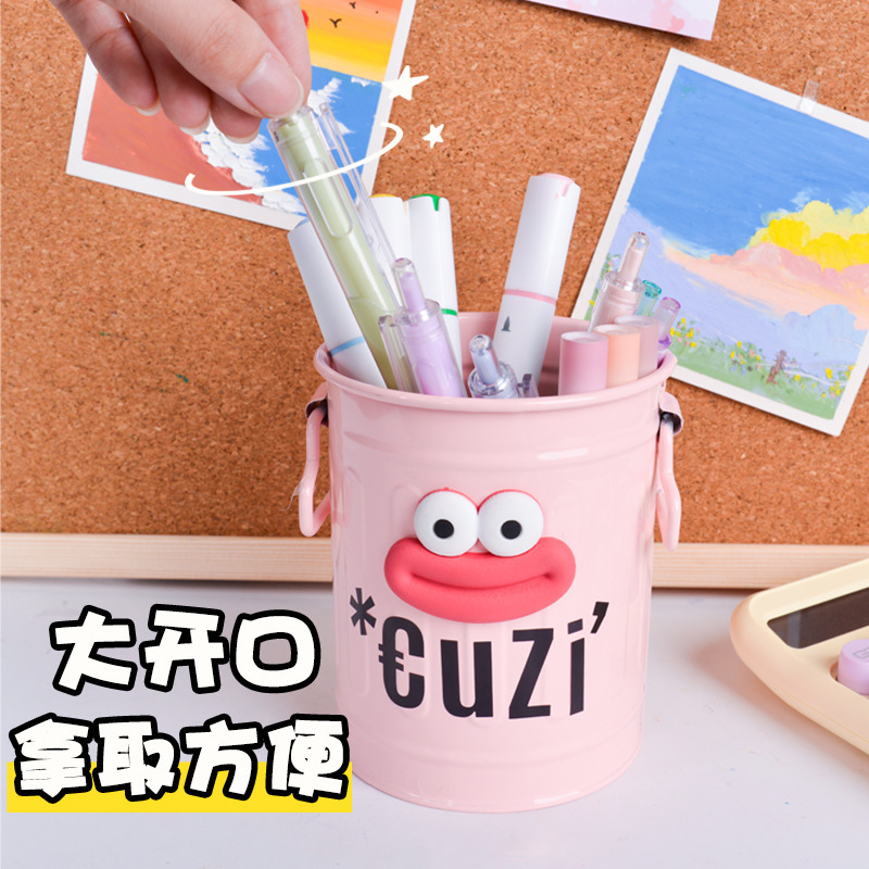 Portalápices de estilo caricaturesco de gran capacidad para escritorios de estudiantes y oficinas, bonito, sencillo, retro, con gran capacidad de almacenamiento.