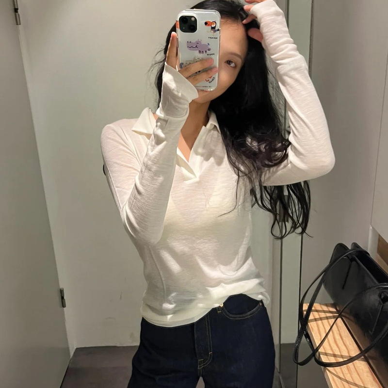 CS女装 羊毛长袖POLO衫女 2025年秋季新款打底衫上衣1290034001|undefined