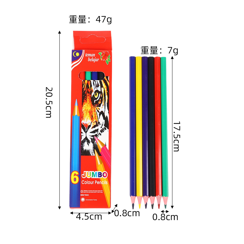 Lápiz de color de 6 colores con cabeza de tigre.