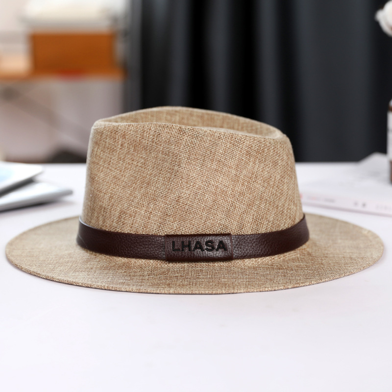 Sombrero de verano de lino de los hombres sombrero de sol panama plano británico jazz sombrero de alta gama protección del sol caballero sombrero al por mayor