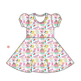 欧美童装外贸批发女孩新款粉红冰淇淋糖果春夏季连衣裙39