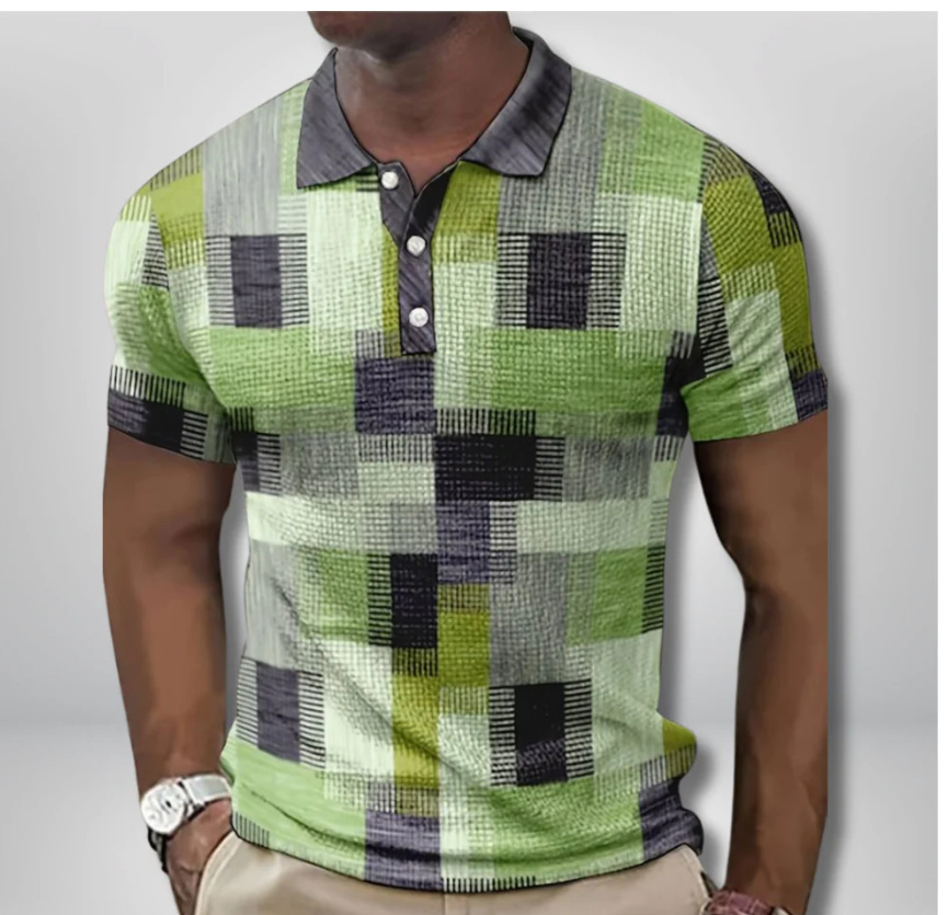 Botón de los hombres camisa polo a cuadros patrón solapa moda 3D Impresión digital moda urbana suelta casual