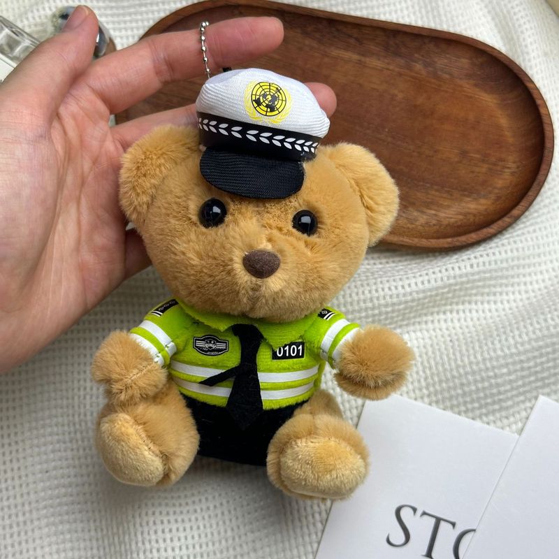 新しいかわいい交通警察クマキーホルダーペンダント警察クマぬいぐるみ制服テディベア人形人形|undefined