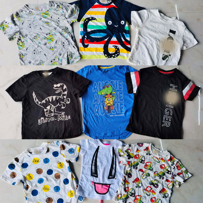 Mixed Brands of Short-Sleeved T-Shirts for Kids, Assorted Tops for Older Children, Mixed Batch Mixed Brands of Short-Sleeved T-Shirts for Kids, Assorted Tops for Older Children, Mixed Batch