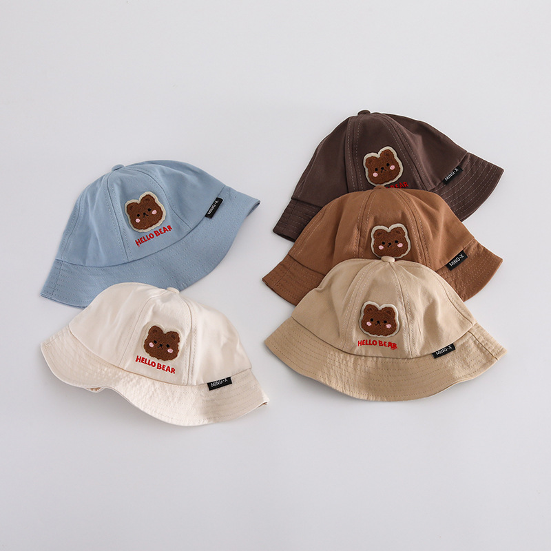 Sombrero de bebé primavera y otoño delgado lindo oso de dibujos animados sombrero pescador para niños y niñas sombrero de verano de protección solar marea