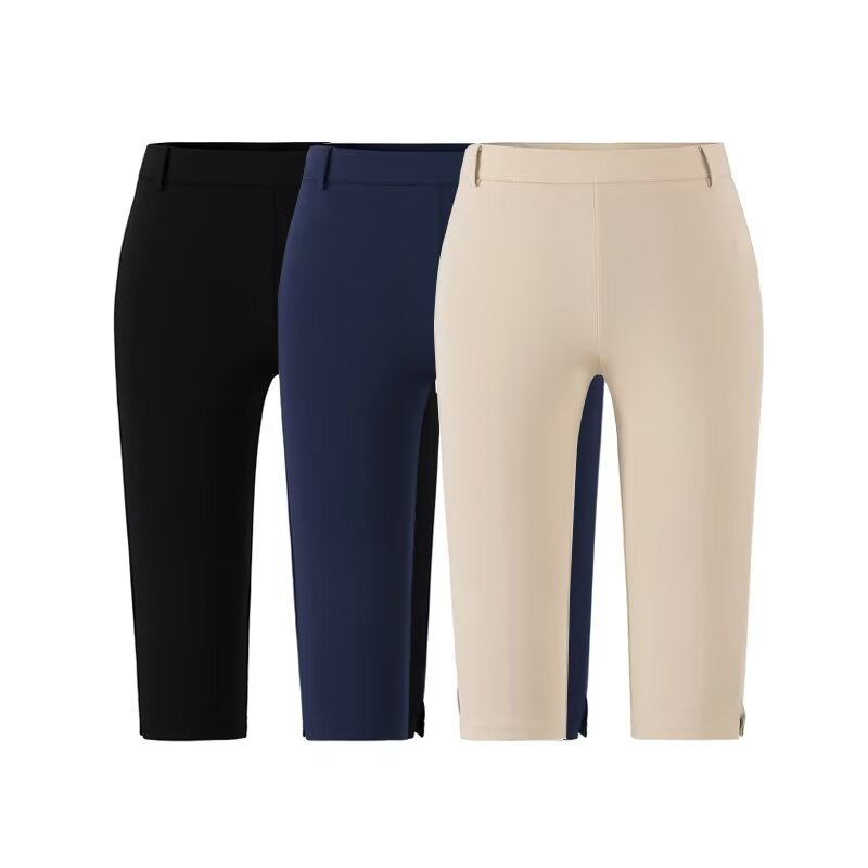 Black Stretchy Slim-Fit Side-Slit Cropped Pants for Women, Summer Casual Versatile Simple Slimming Base Shorts Black Stretchy Slim-Fit Side-Slit Cropped Pants for Women, Summer Casual Versatile Simple Slimming Base Shorts