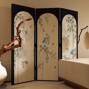 New Chinese Style Bamboo Screen Partition Living Room French Decorative Entrance Wall Zen Folding Mobile Tea Room Bamboo Folding Screen