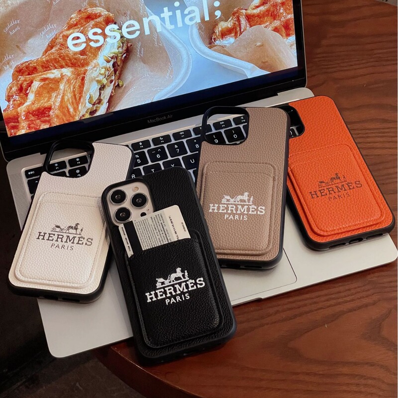 Suitable for the New Apple 17 Pro Max Phone Case, iPhone 16 Pro, Lychee Pattern Card Holder, Trendy Brand Letter H