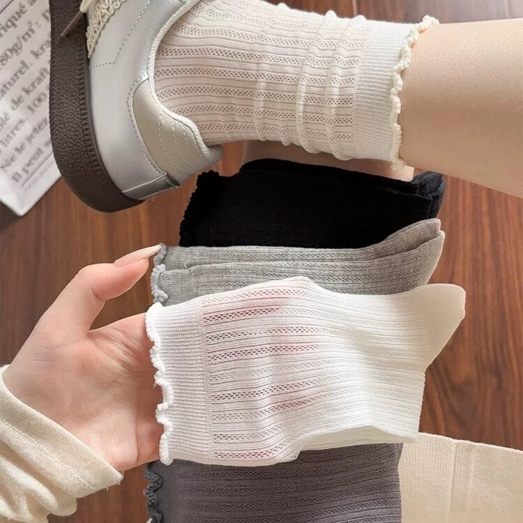 Lace Hollow-Out Slouch Socks for Women, Korean Style, Trendy Solid Color Mesh Tube Socks, Summer Thin Versatile Fresh Socks Lace Hollow-Out Slouch Socks for Women, Korean Style, Trendy Solid Color Mesh Tube Socks, Summer Thin Versatile Fresh Socks