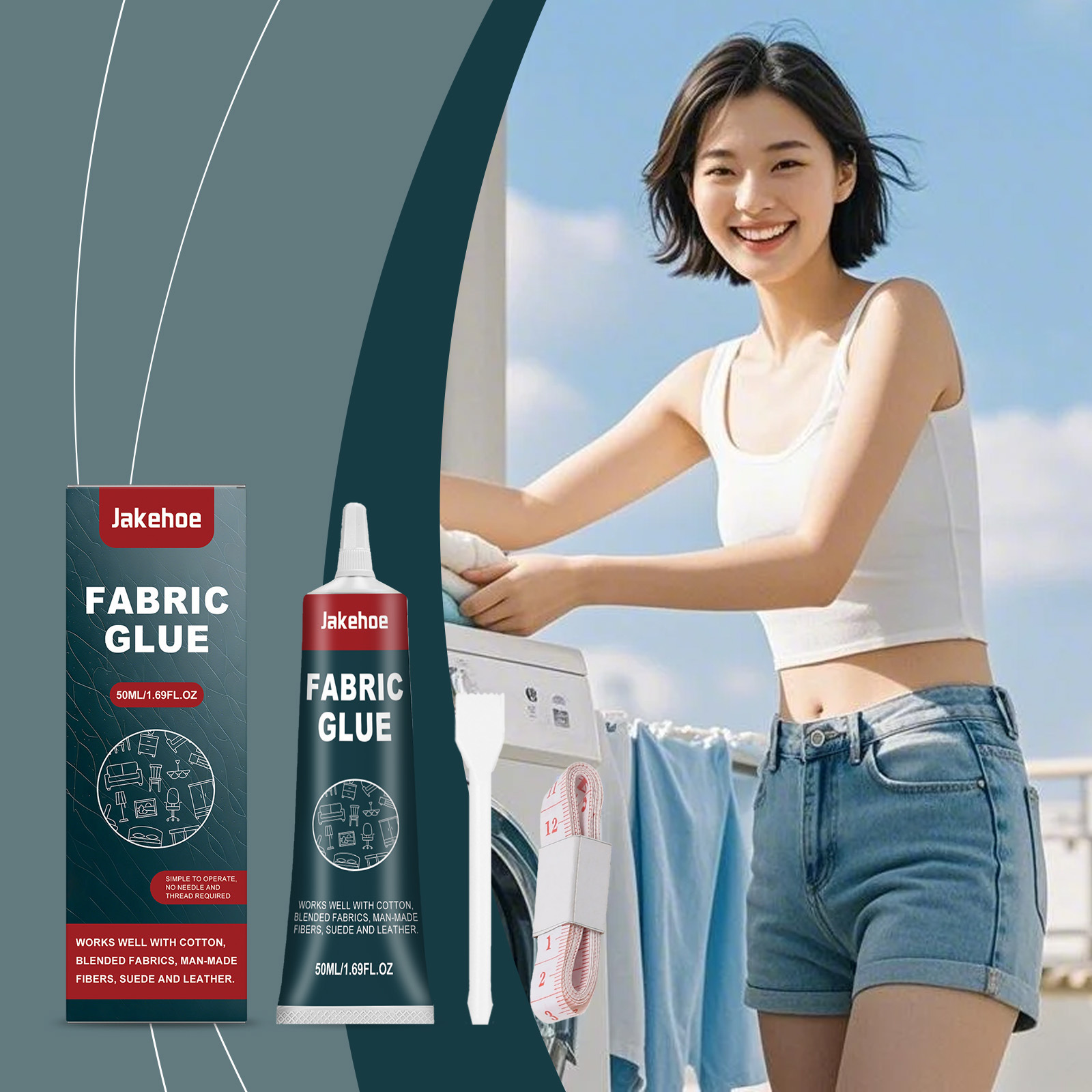 JAKEHOE 织物胶水 皮革织物衣服图案粘合防水耐用日常多功能胶水
