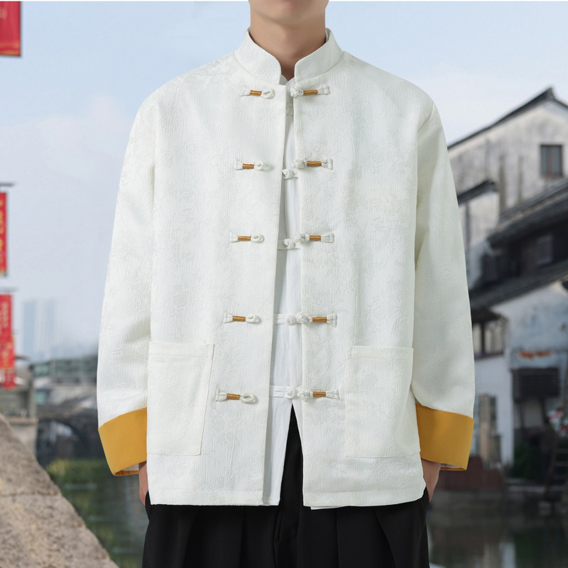 Men's Jacket with Plum Blossom Pattern, Button Stand Collar Tang Suit Chinese Style Xz1512-2504 Single Jacket -580 Men's Jacket with Plum Blossom Pattern, Button Stand Collar Tang Suit Chinese Style Xz1512-2504 Single Jacket -580