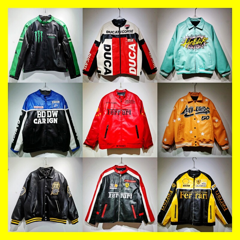 Cross-Border European and American Racing Baseball Jacket Toronto Raptors Embroidered Pu Leather Sleeve Patchwork Padded Unisex Motorcycle Jacket Cross-Border European and American Racing Baseball Jacket Toronto Raptors Embroidered Pu Leather Sleeve Patchwork Padded Unisex Motorcycle Jacket