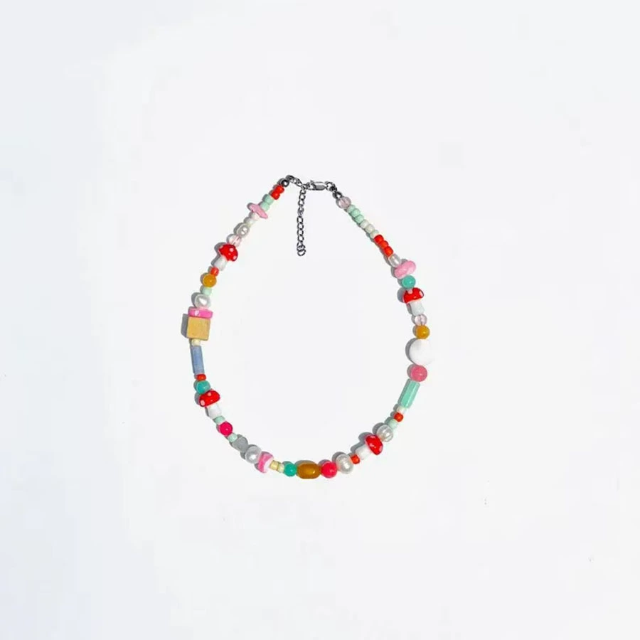 Новое допамин_COLOR? irregular mixed beaded necklace for summer travel and vacation, simple and versatile clavicle chain