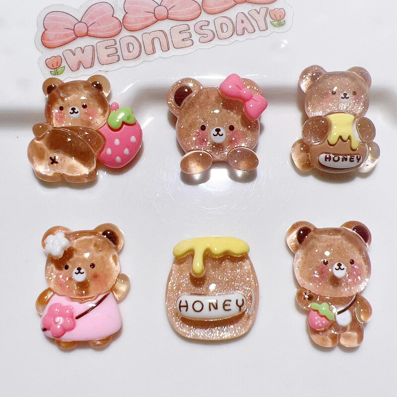 Cartoon Transparent Color Strawberry Brown Bear Transparent DIY Cream Glue Homemade Key Chain Shoe Buckle Decoration Resin Small Accessories