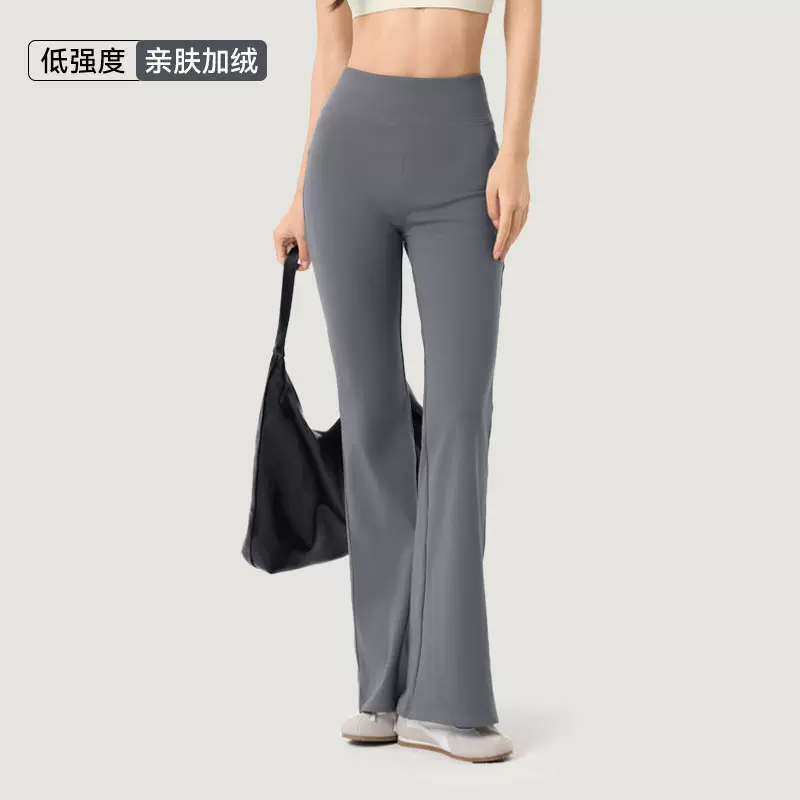秋冬保暖锁温健身裤高腰收腹加宽腰头运动休闲长裤加绒瑜伽喇叭裤