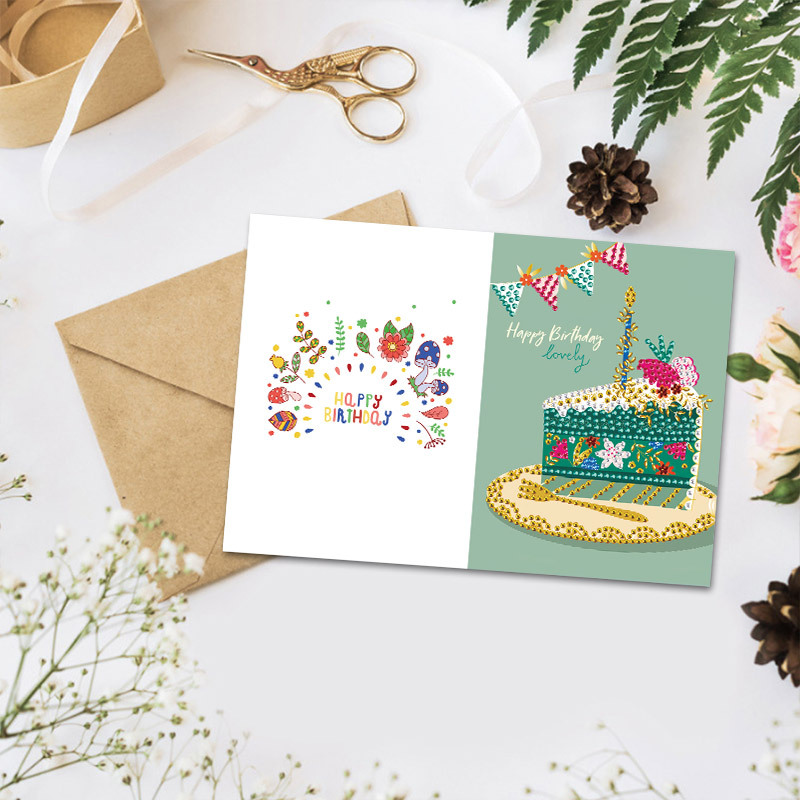 Nueva tarjeta de felicitación de pintura de diamantes bricolaje regalo de cumpleaños creativo conjunto de deseos dibujos animados material hecho a mano pegatinas en stock