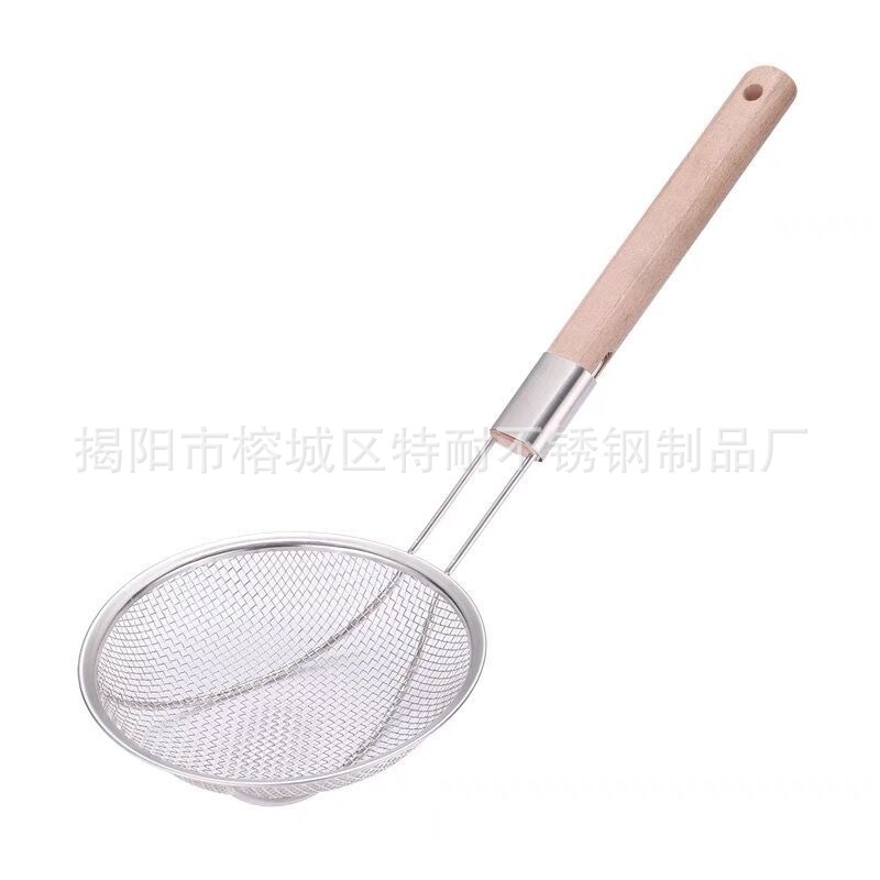 Colador de acero inoxidable con mango de madera – ideal para cocina y uso doméstico