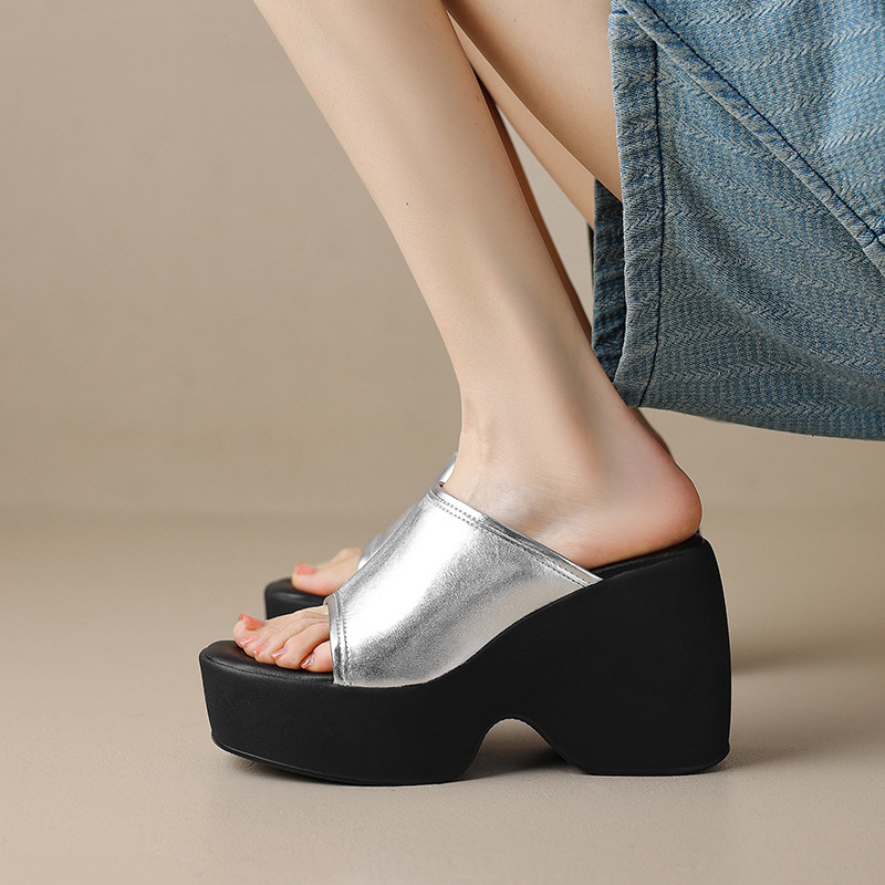 Dép sandal cao gót nữ hở mũi quai ngang đế dày siêu cao gót màu bạc — Màu đen, Màu trắng be, Màu bạc