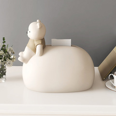 Cream-style household tissue box, home decor item, table tissue holder, light luxury internet-famous bear design, living room desktop or coffee table napkin holder.