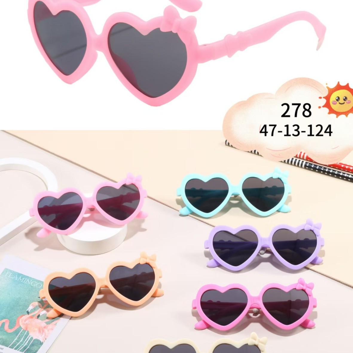fashionable children's cute sunglasses heart-shaped with bow