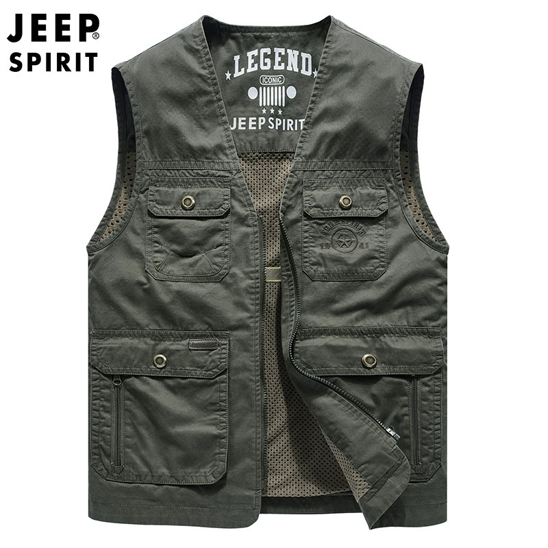 JEEP SPIRIT, весенне-осенний мужской повседневный жилет с V-образным вырезом, жилет большого размера с жилетом с несколькими карманами 9778