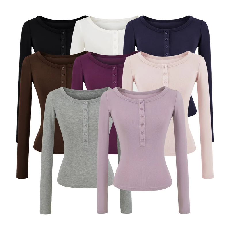 Henry Round-Neck Slim-Fit Knit Sweater Long-Sleeve T-Shirt for Women, Autumn Base Layer Cashmere Stretchy Undershirt Top
