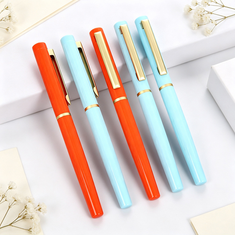 Conference office advertising gifts, signature pens, business stationery, high-quality striped metal ballpoint pens, customizable with logos